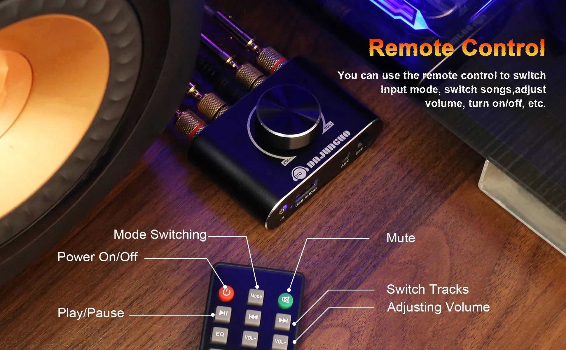 X50H Audio Amplifier 2.0 Channel 20W+20W Bluetooth Amp with Remote Control Supports Bluetooth/USB/AUX Input