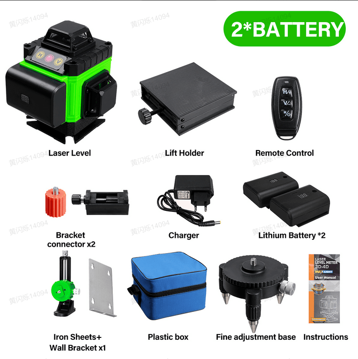 MUSTOOL 4D 16 Line Green Laser Level IP54 Self-Leveling 4000mAh Battery Touch Screen for Indoor/Outdoor Construction