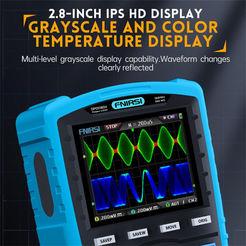 FNIRSI DPOX180H Handheld Phosphor Digital Oscilloscope 180MHz -3DB 50000wfms/s Dual Channel 20Mhz Signal Generator ZOOM XY FFT - Zen Craft