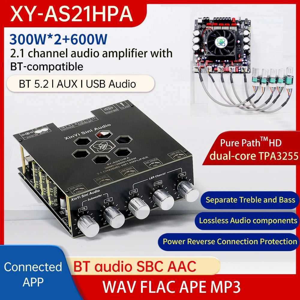 Sinilink XY-AS21HPA High-Power BT Digital Amplifier Board 2.1 Channel Subwoofer 300W*2+600W Dual TPA3255 Chip