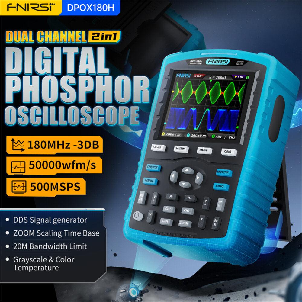 FNIRSI DPOX180H Handheld Phosphor Digital Oscilloscope 180MHz -3DB 50000wfms/s Dual Channel 20Mhz Signal Generator ZOOM XY FFT - Zen Craft