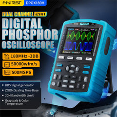 FNIRSI DPOX180H Handheld Phosphor Digital Oscilloscope 180MHz -3DB 50000wfms/s Dual Channel 20Mhz Signal Generator ZOOM XY FFT - Zen Craft