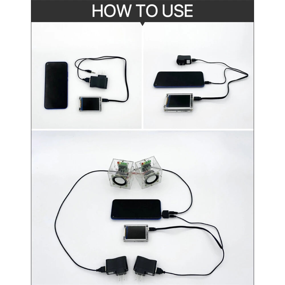 2.6 inch IPS LCD Music Spectrum Equalizer Display Analyzer WiFi Clock Audio Level Indicator Power Amplifier Car AUX DC 5V-12V