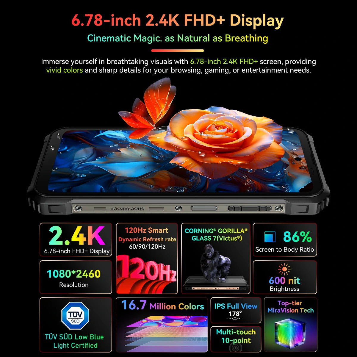 Blackview BL9000 5G 24GB 512GB 6.78 inch 2.4K FHD+ 120Hz Dual Display 120W Fast Charing 50MP 8800mAh NFC Dimensity 8020 Octa Core IP68 IP69K Waterproof Rugged Smartphone