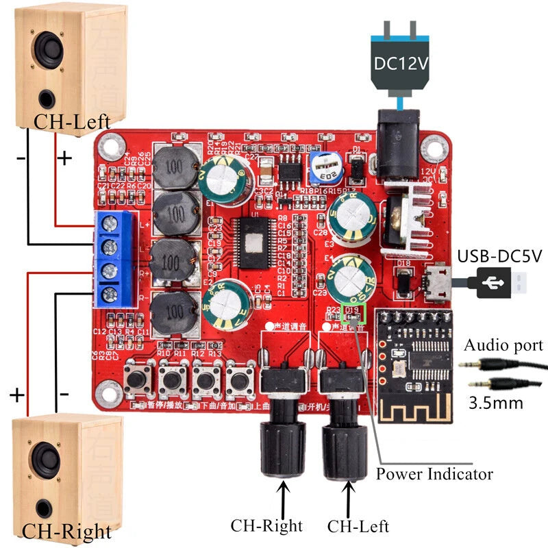 TPA3116D Bluetooth Audio Amplifier Module Dual Channel 2x50W High Fidelity Sound DC 5V-26V Class D Compact Design Adjustable Gain Noise Reduction