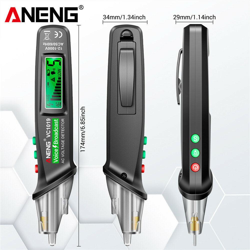 ANENG VC1019 Red Laser Test Pen Voice Broadcast Voltage Detector 12-1000V Volt Current Non-Contact Pen Electric Teste Meter Tool - Zen Craft