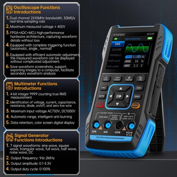 FNIRSI 3 In 1 Handheld Digital Oscilloscope Dual-Channel Multimeter, 2C23T Standard, 2C23T Upgrade
