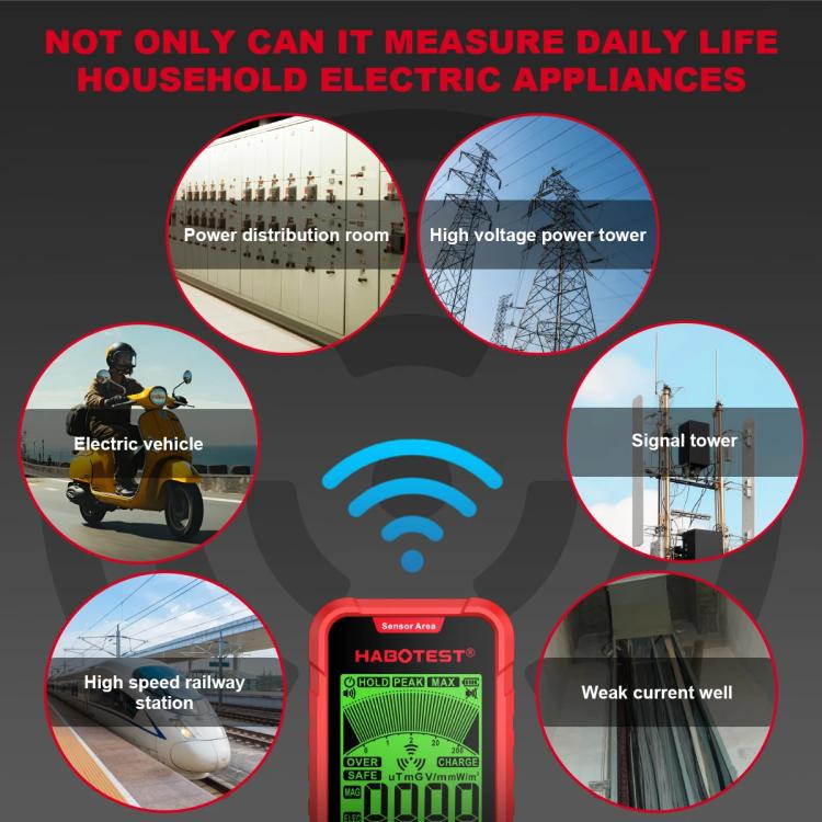 HABOTEST HT628B Multi-Field EMF Meter Rechargeable Electromagnetic Radiation Tester, HT628B