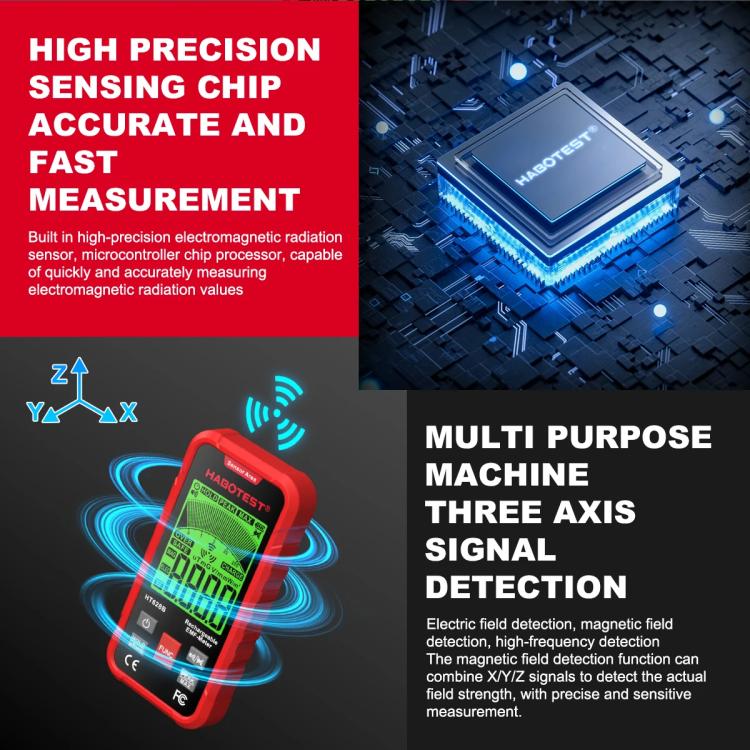 HABOTEST HT628B Multi-Field EMF Meter Rechargeable Electromagnetic Radiation Tester, HT628B