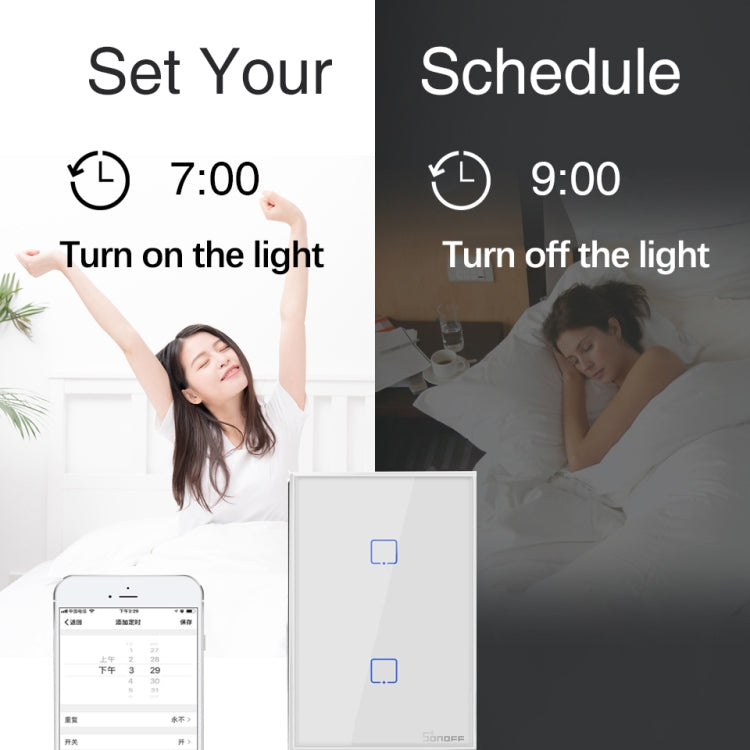 Sonoff T2 Touch 120mm Tempered Glass Panel Wall Switch Smart Home Light Touch Switch, Compatible with Alexa and Google Home, AC 100V-240V, US Plug, 120mm/ 1 US Plug
