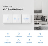 Sonoff T2 Touch 86mm Tempered Glass Panel Wall Switch Smart Home Light Touch Switch, Compatible with Alexa and Google Home, AC 100V-240V, UK Plug, 86mm/ 1 UK Plug