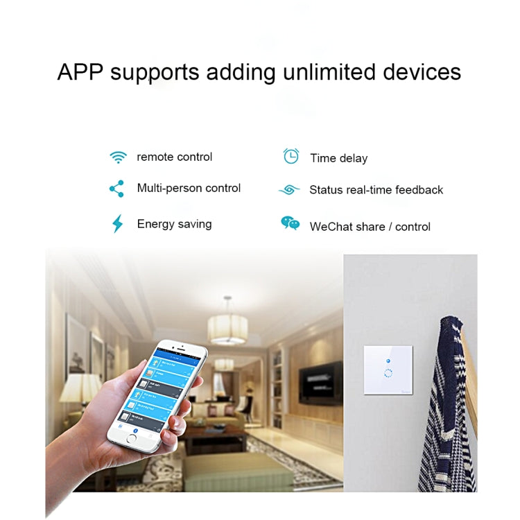 Sonoff Touch 86mm 1 Gang Tempered Glass Panel Wall Switch Smart Home Light Touch Switch, Compatible with Alexa and Google Home, AC 90V-250V 400W 2A, 86mm