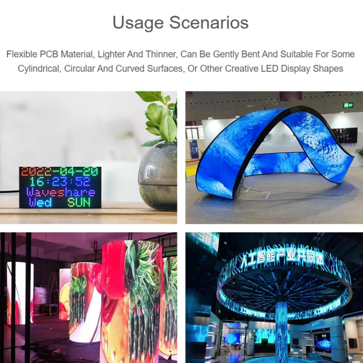 Waveshare Flexible RGB Full-color LED Matrix Panel, 2.5mm Pitch, 96x48 Pixels, Adjustable Brightness Bendable PCB, 23709