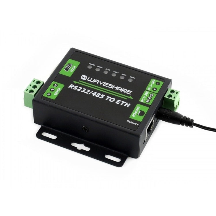Waveshare Industrial RS232/RS485 to Ethernet Converter, US Plug, RS232/RS485