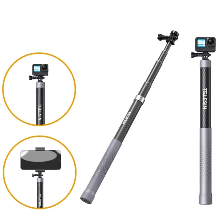 TELESIN 1.2m Carbon Fiber Monopod Selfie Stick With 1/4 Screw For Action Cameras, 1.2m 1.2m