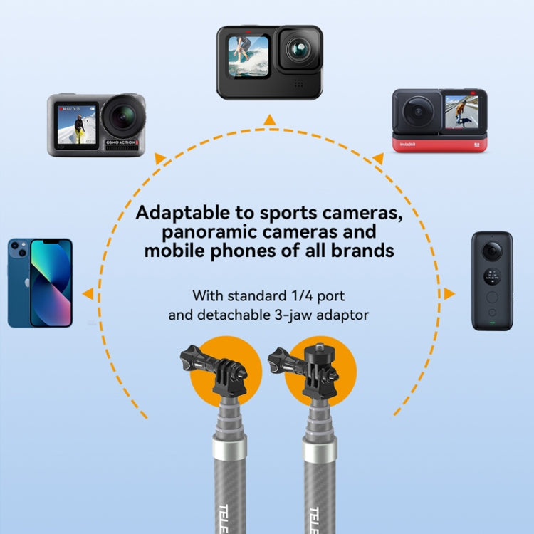 TELESIN 1.2m Carbon Fiber Monopod Selfie Stick With 1/4 Screw For Action Cameras, 1.2m