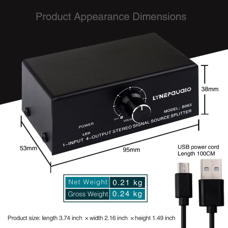 1 In 4 Out Audio Frequency Signal Distribute Device Non Consumption Output RCA Interface, 1 In 4 Out RCA Interface