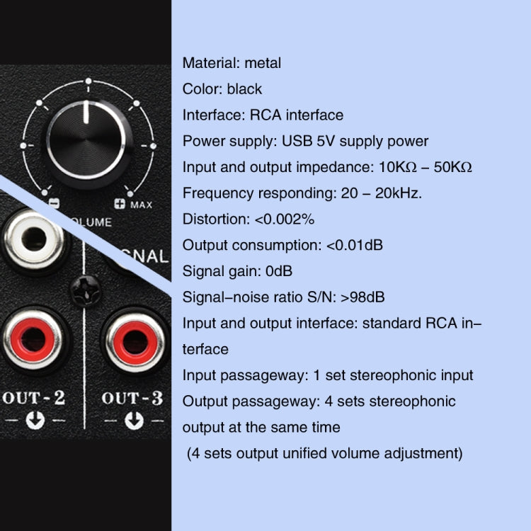1 In 4 Out Audio Frequency Signal Distribute Device Non Consumption Output RCA Interface, 1 In 4 Out RCA Interface