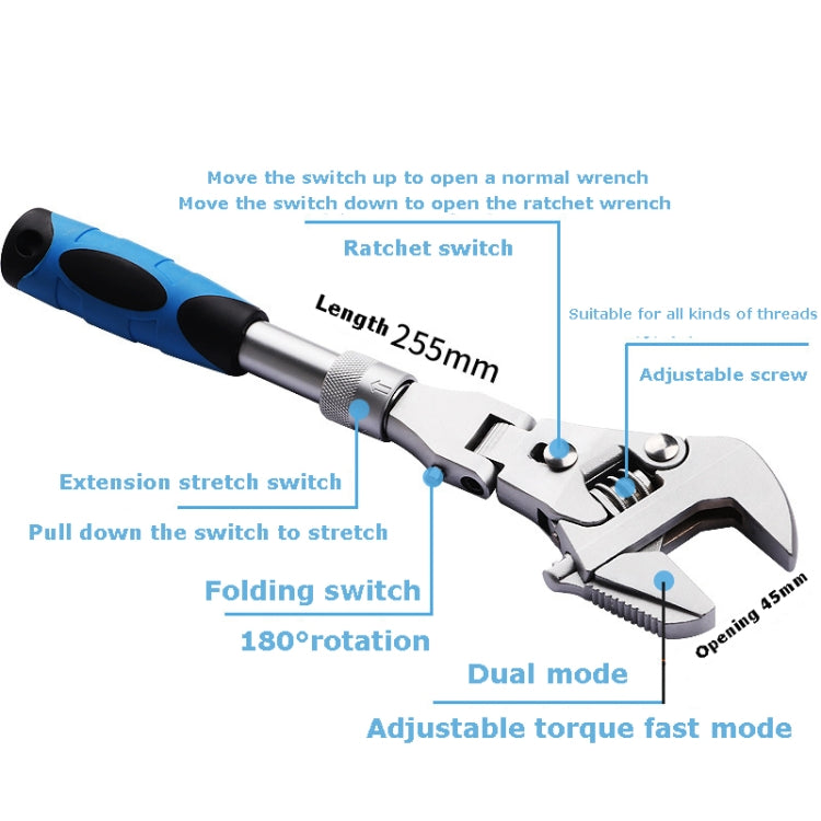 10 Inch Multifunctional Folding Shaking Head Ratchet Wrench Bathroom Wrench, 10 Inch Folding Wrench