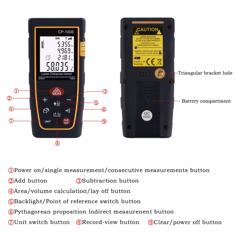 CP-100S Digital Handheld Laser Distance Meter, Max Measuring Distance: 100m, 100m