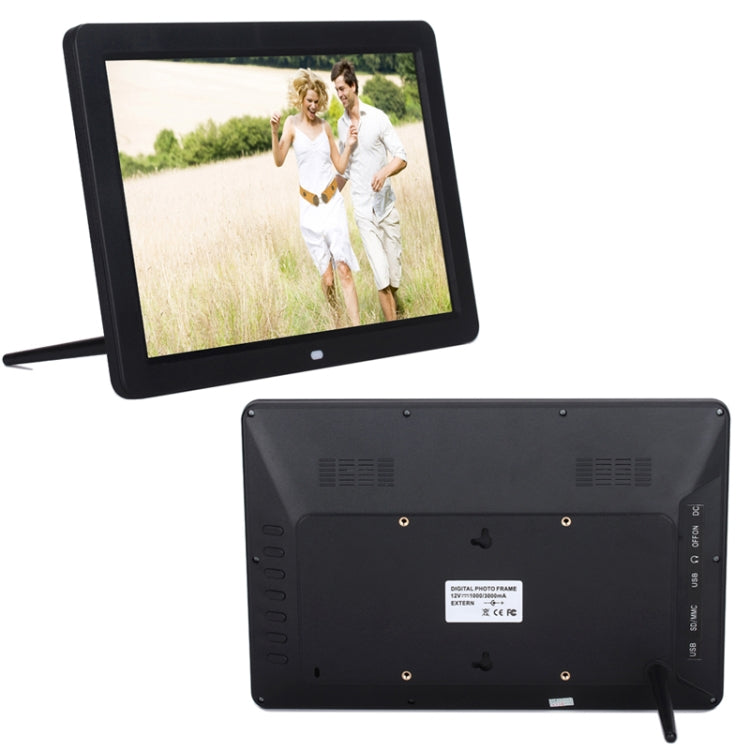 12.0 Inch LED Display Multi-media Digital Photo Frame with Holder / Music & Movie Player / Remote Control Function, Support USB / SD, Built in Stereo Speaker, 12.0 Inch 12.0 Inch Black