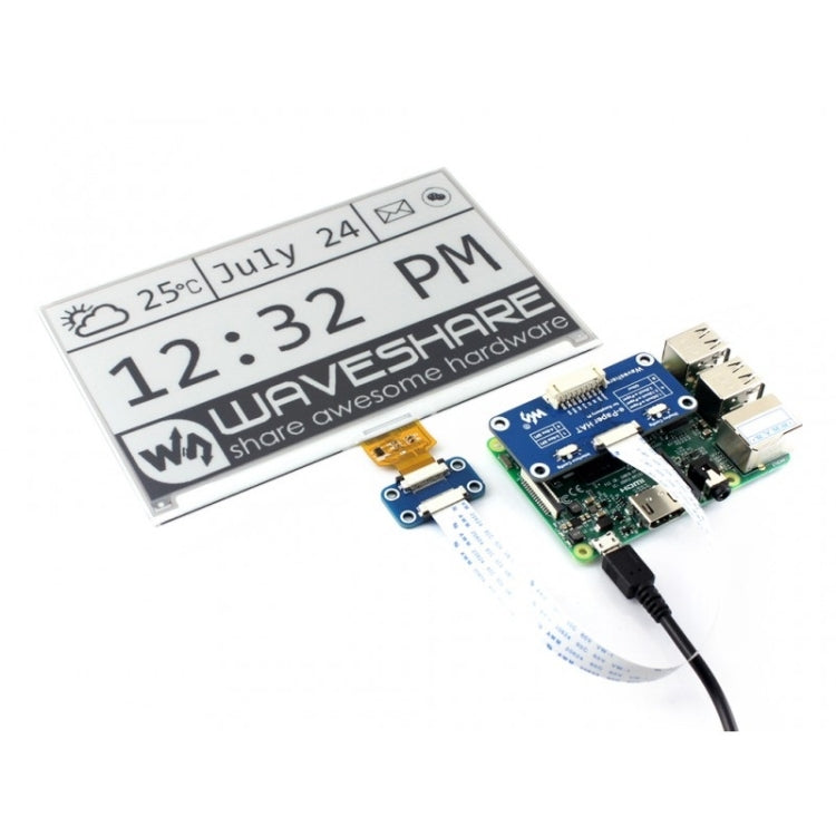 Waveshare 7.5 inch 800x400 Pixel E-Ink Display HAT for Raspberry Pi, 13504