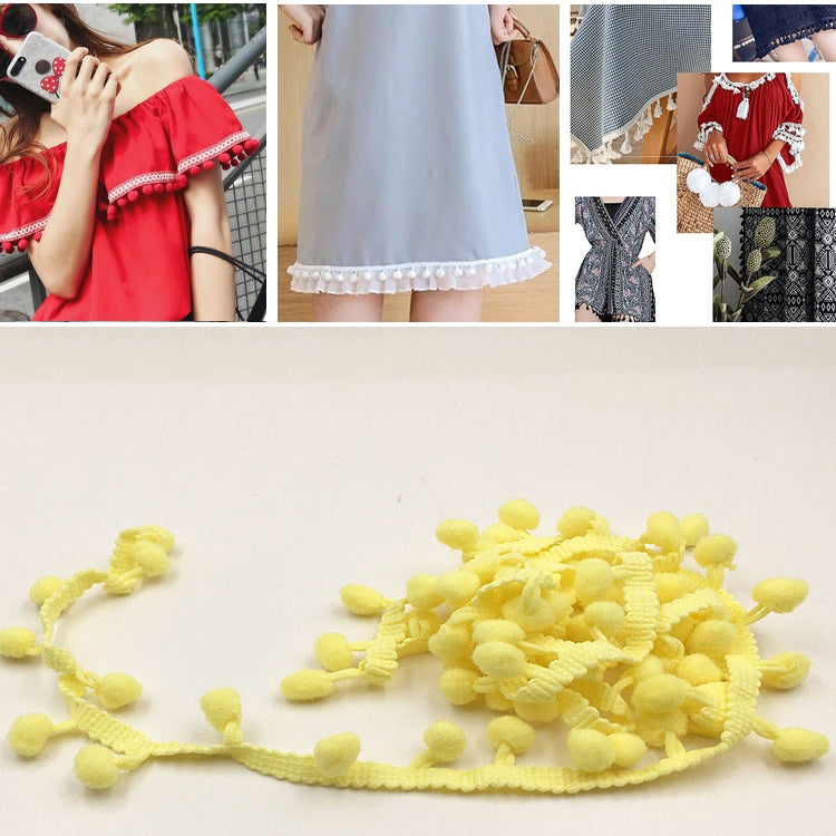 20 Yards Pompom Lace Ribbon Fur Ball Trim For Craft DIY Curtain Home Decorative Clothes Sewing Accessories, 1CM 1CM Light Yellow