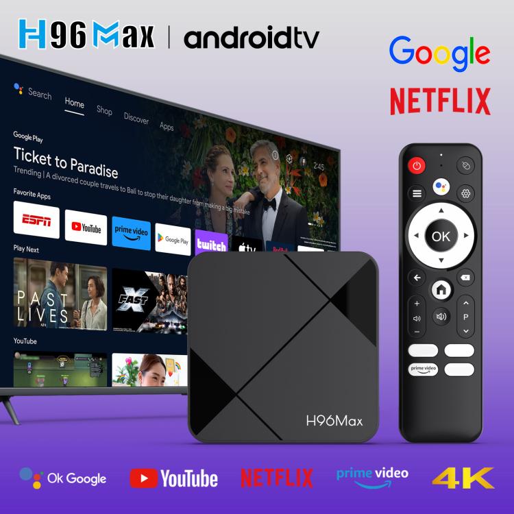 H96Max 4K UHD Android 14 Smart TV Box with Remote Control, RK3518 Quad-Core, 1GB+8GB, 2GB+16GB