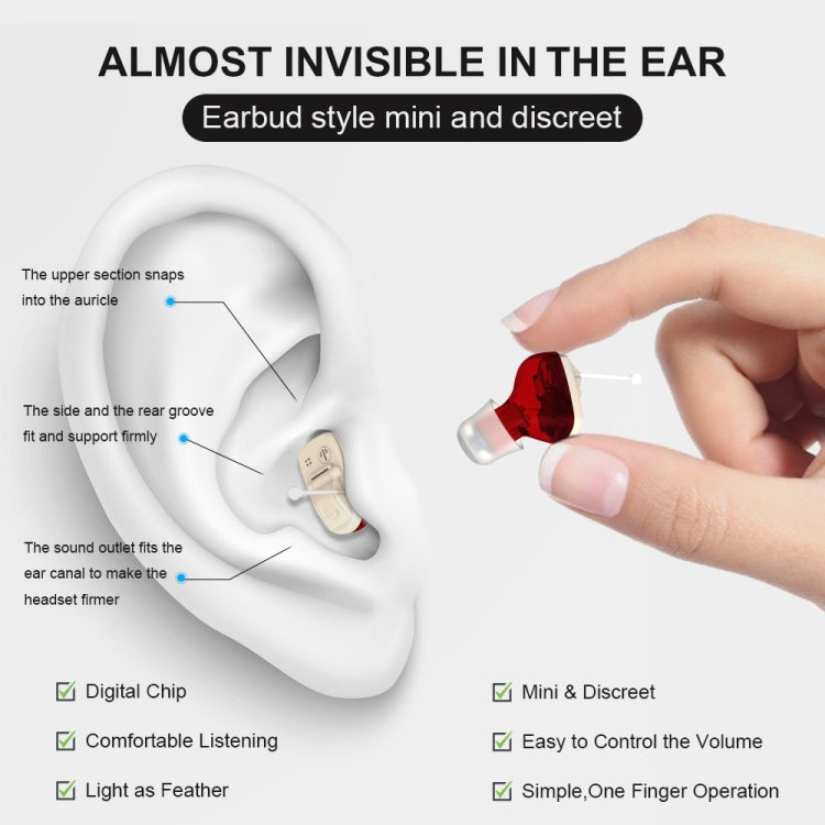 1pair Invisible In-Ear Hearing Aid Sound Amplifier For The Elderly And Hearing Impaired, 1pair Black, 1pair Skin, 1pair Red and Blue