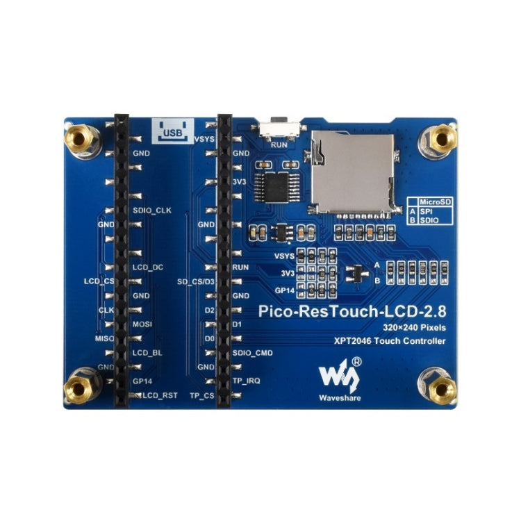 WAVESHARE 2.8 inch 262K Colors 320 x 240 Pixel Touch Display Module for Raspberry Pi Pico, SPI Interface, 2.8 inch