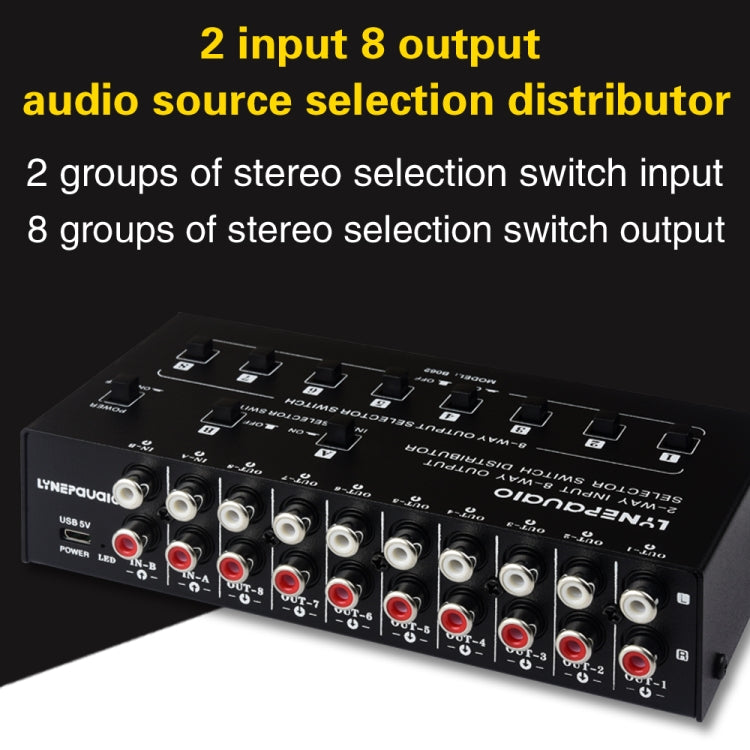 2 In 8 Out RCA Audio Frequency Signal Select Switch Distributor, 2 In 8 Out