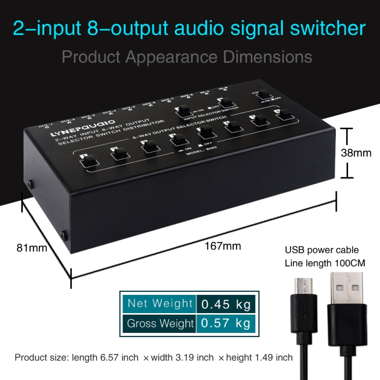 2 In 8 Out RCA Audio Frequency Signal Select Switch Distributor, 2 In 8 Out