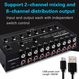 2 In 8 Out RCA Audio Frequency Signal Select Switch Distributor, 2 In 8 Out
