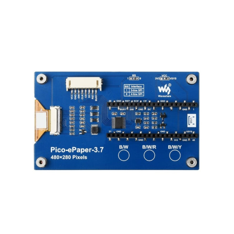 Waveshare 3.7 inch 480x280 Pixel E-Paper E-Ink Display Module for Raspberry Pi Pico, 4 Grayscale, SPI Interface, 20123