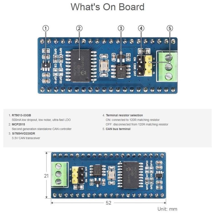 Waveshare For Raspberry Pi Pico CAN Bus Module (B),Enabling Long Range Communication Through SPI,23775, 23775