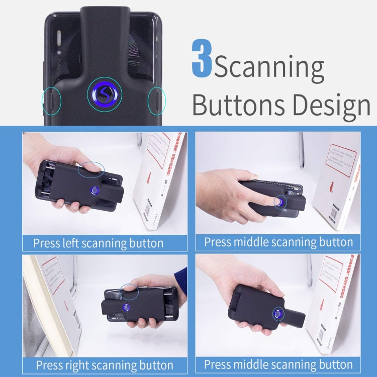 HC101D 2D Bluetooth Barcode Scanner Wireless Back Clip Phone Barcode Reader, 2D Middle, 2D Side