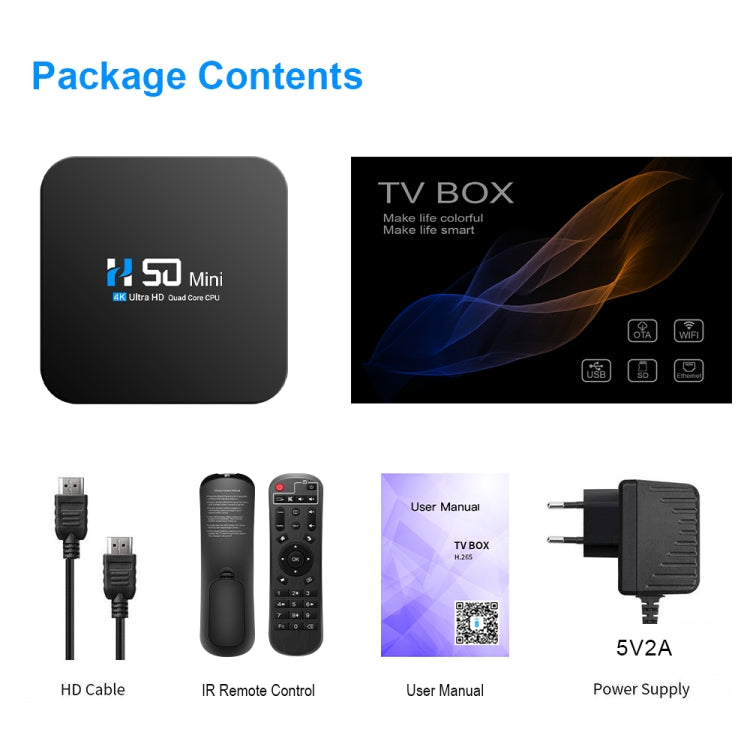 H50 Mini 4K Smart Network TV Box, Android 10.0, RK3318 Quad Core, 2GB+16GB, EU Plug, 2GB+16GB