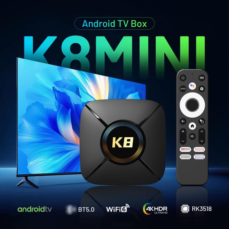 HK1 K8MINI 4K UHD Android 14 Smart TV Box with Remote Control, RK3518 Quad-Core, 2GB+16GB, 2GB+32GB