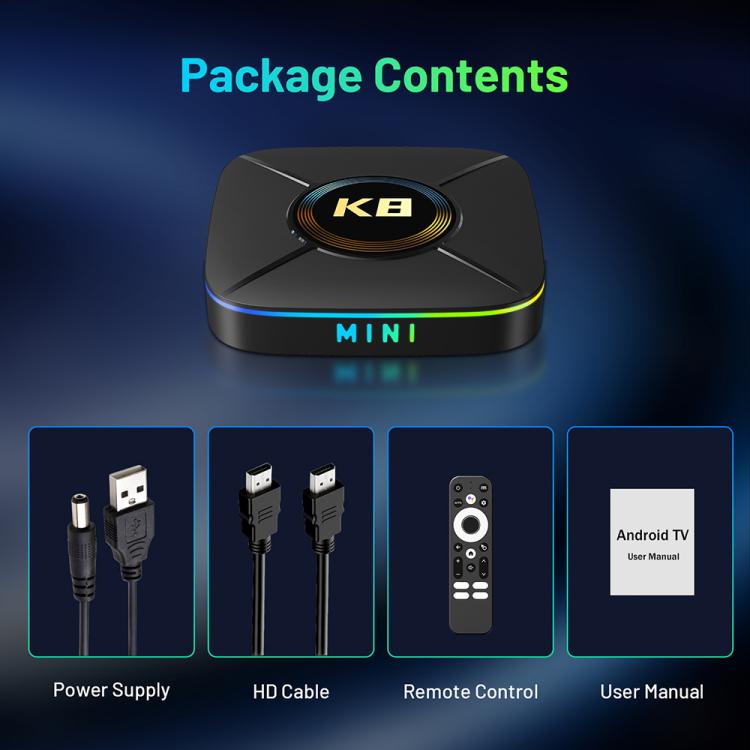 HK1 K8MINI 4K UHD Android 14 Smart TV Box with Remote Control, RK3518 Quad-Core, 2GB+16GB, 2GB+32GB