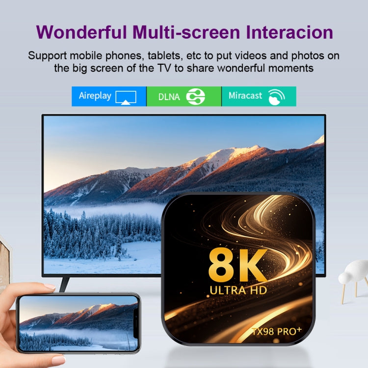 TX98 Pro+ 8K UHD Android 13 Smart TV Box with Remote Control, RK3528 Quad-Core, 2GB+16GB, 4GB+32GB, 4GB+64GB