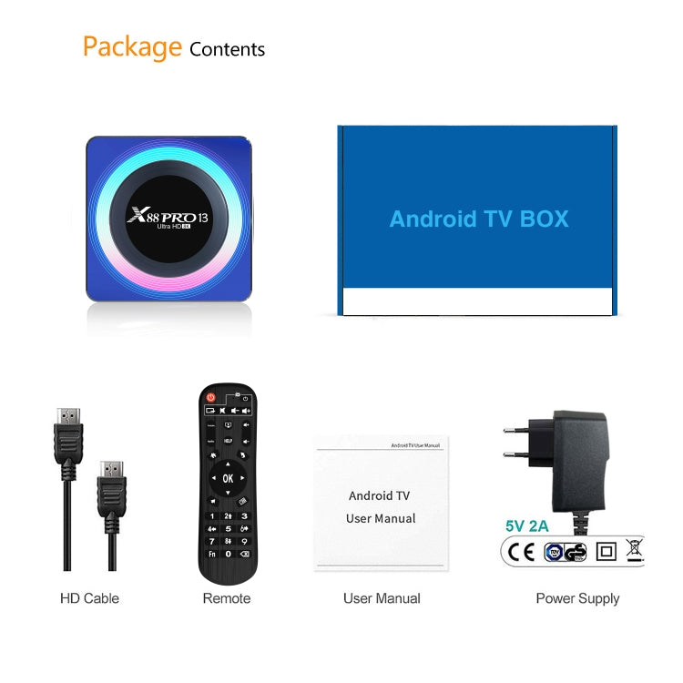 Acrylic X88 Pro 13 8K Ultra HD Android 13.0 Smart TV Box with Remote Control, RK3528 Quad-Core, 2GB+16GB, 2GB+16GB