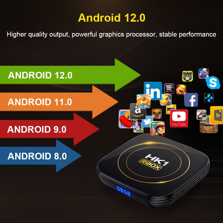 HK1 RBOX-H8S 4K Ultra HD Android 12.0 Smart TV Box with Remote Control, Allwinner H618 Quad-Core, 2GB+16GB, 2GB+16GB