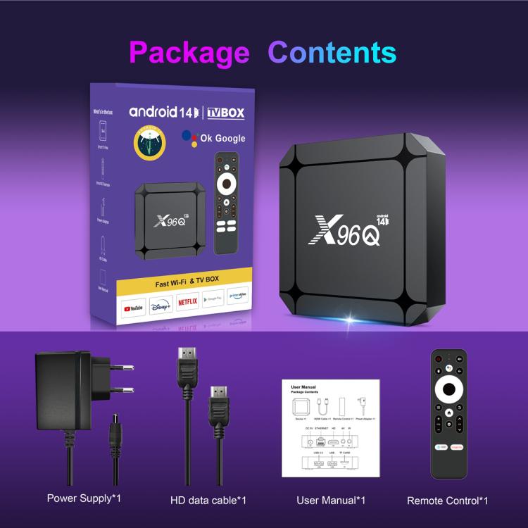 X96Q Android 14 Smart TV Box, RK3518 Quad-Core Cortex-A53, 2GB+16GB