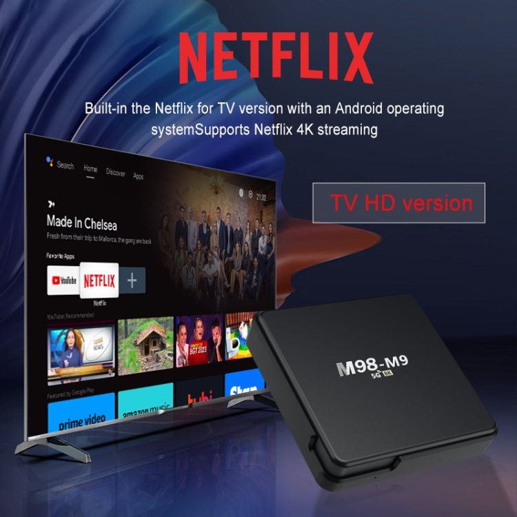 M98-M9 Quad-core ARM Cortex-A53 WiFi Bluetooth 4K HD Android TV Box, 2GB+8GB