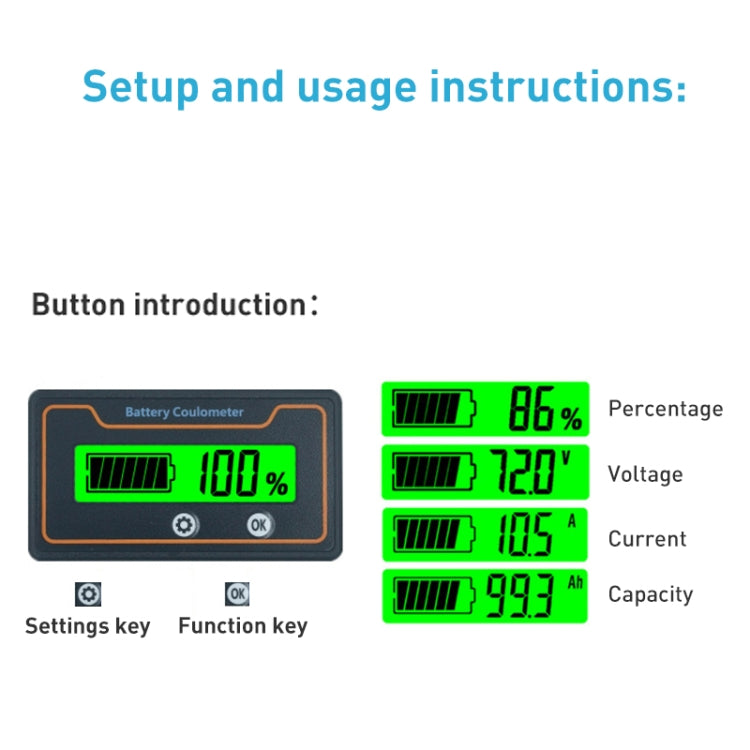 2m 50A 12V 48V Digital Display DC Current Voltmeter Lead-Acid Lithium Battery Charge Meter, 2m 50A