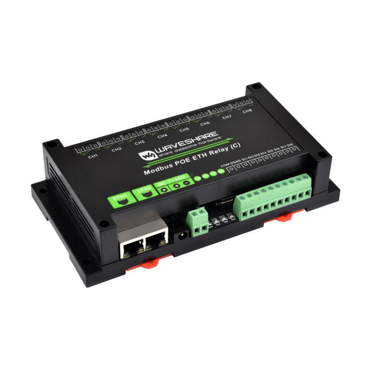 Waveshare Industrial Dual Ethernet Ports 8-ch Relay Module(C), PoE Power Supply, 30544 30544
