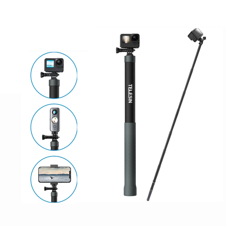 TELESIN 3M Carbon Fiber Selfie Stick Monopod With 1/4 Screw For Action Camera, 3m 3m