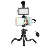 PULUZ 4 in 1 Vlogging Live Mini Octopus Bracket Kit + Studio Light + Microphone + Phone Clamp Kits, 4 in 1 Tripod