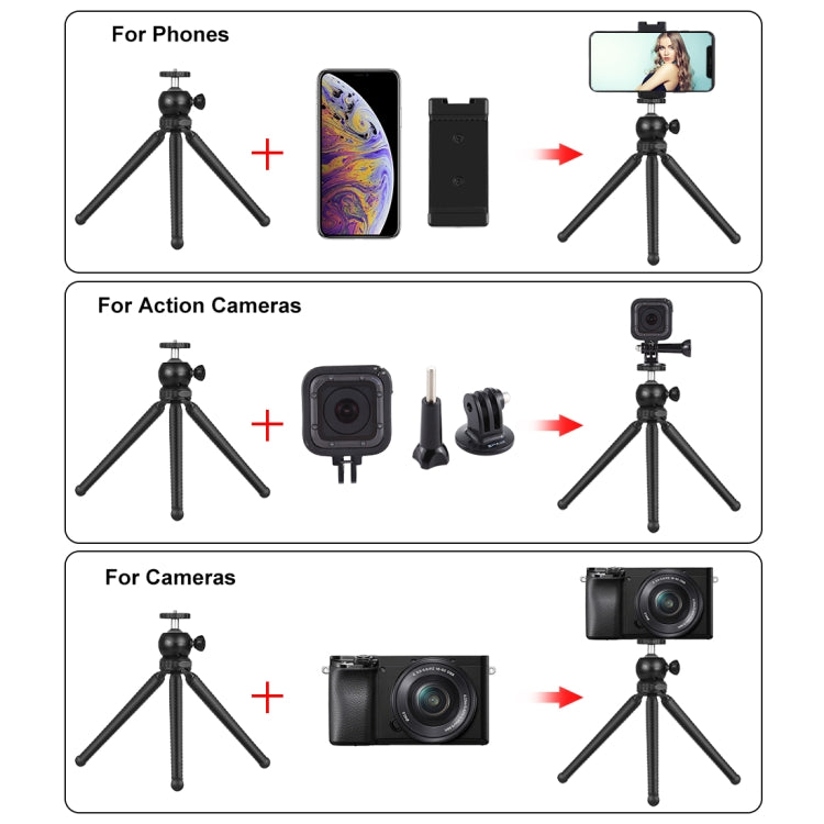 PULUZ 4 in 1 Vlogging Live Mini Octopus Bracket Kit + Studio Light + Microphone + Phone Clamp Kits, 4 in 1 Tripod