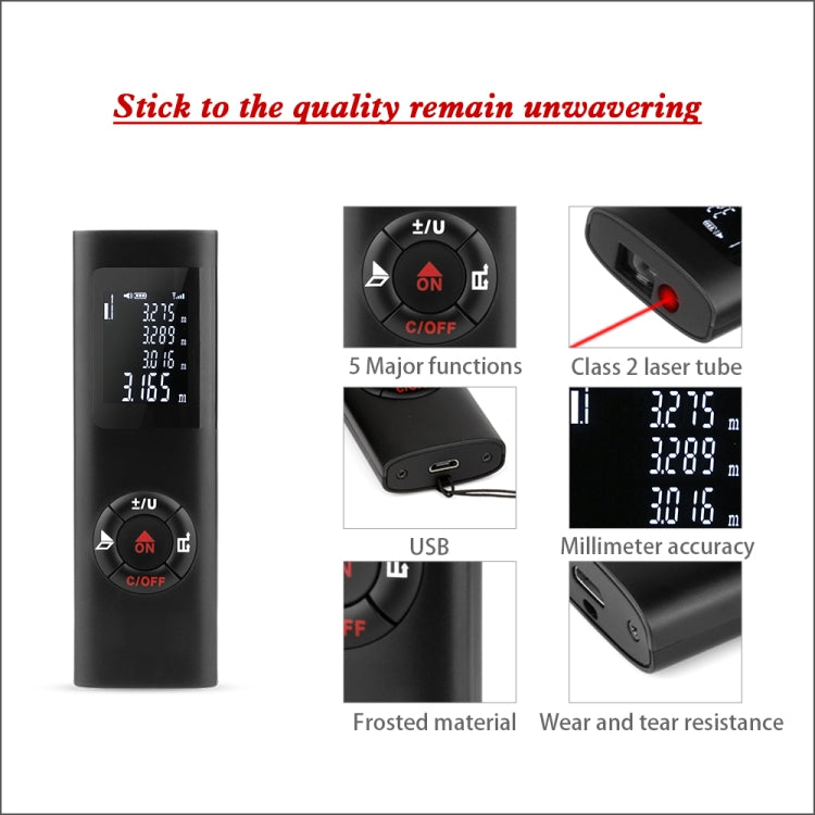 JQ-40 Mini Laser Distance Meter 40m Rechargeable Digital Handheld Laser Rangefinder Portable Laser Range Finder Build Measure, 40m